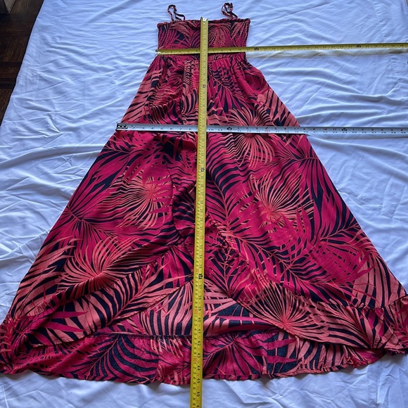 Monsoon Beach Tropical Print Shirred Bandeau Floaty Dress Front Slit Size Small - Picture 13 of 17